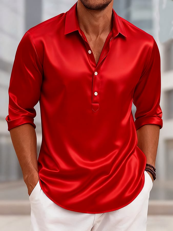 Camisa ejecutivo de lujo de manga larga solapa con botones casual para hombre