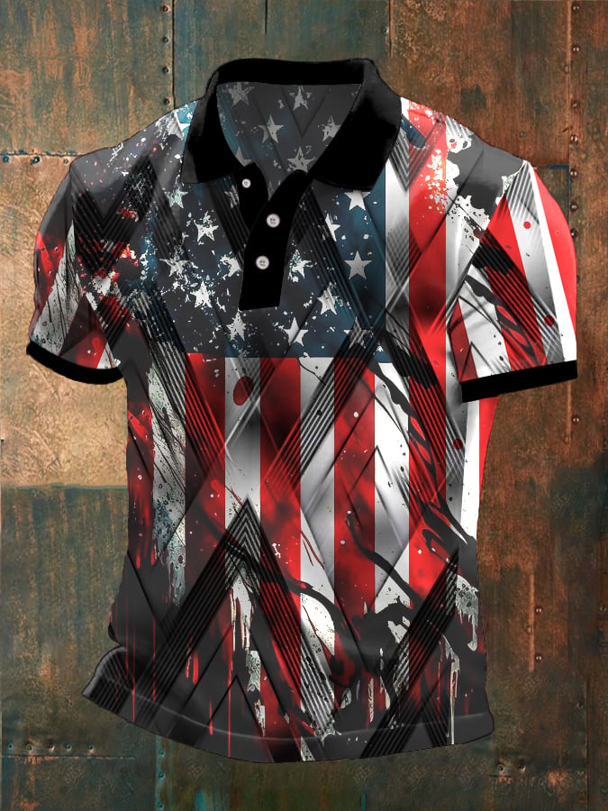 Camisa polo Independence Day estampado solapa Button para hombre