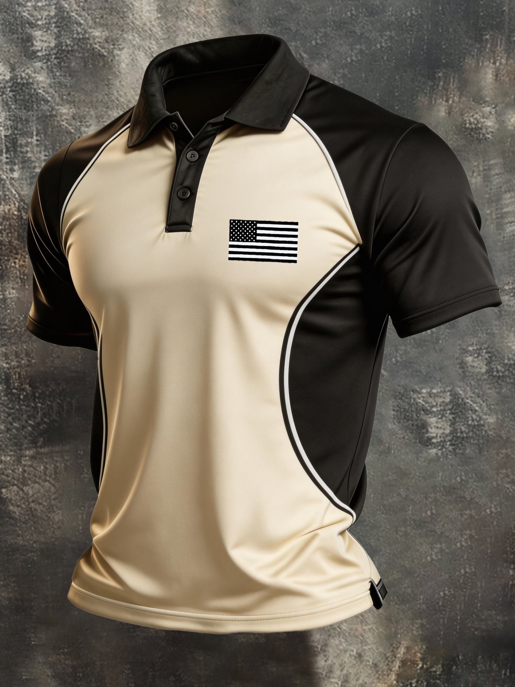 Camisa polo retro Patriotic Color-Block de manga corta para hombre