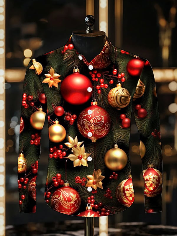 Camisa satén de lujo Christmas de manga larga para hombre