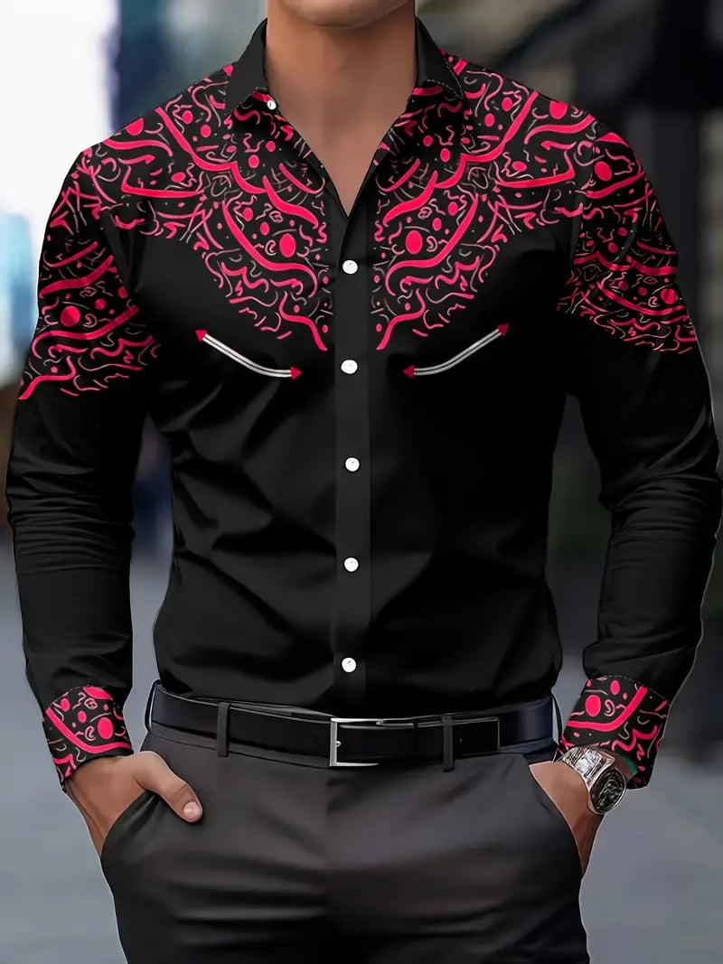 Camisa Street Style ejecutivo casual estampado de manga larga para hombre