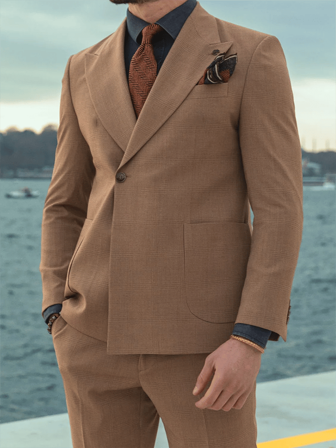 Chaqueta retro Single Breasted a cuadros Gentleman ejecutivo Suit para hombre