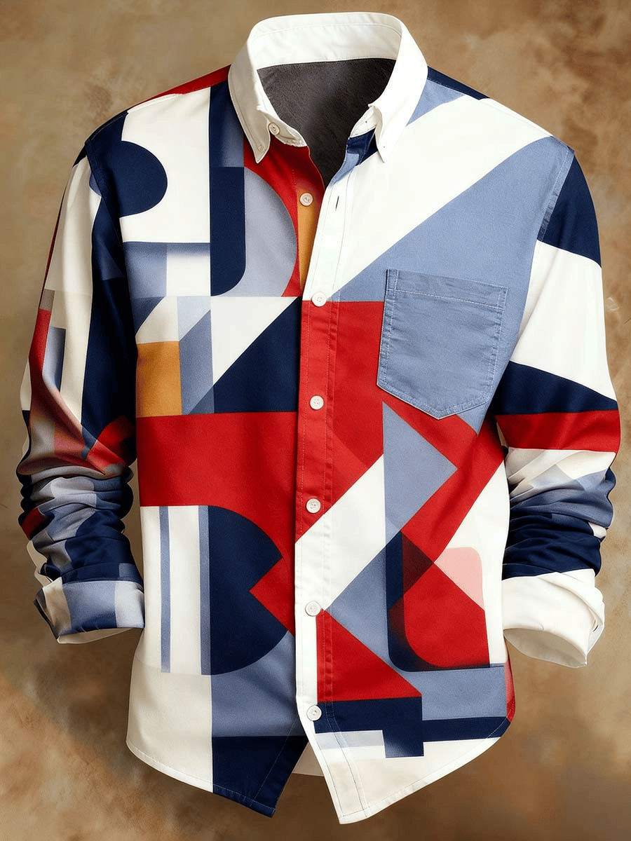 Camisa retro Abstract Art estampado Comfortable ejecutivo Style para hombre