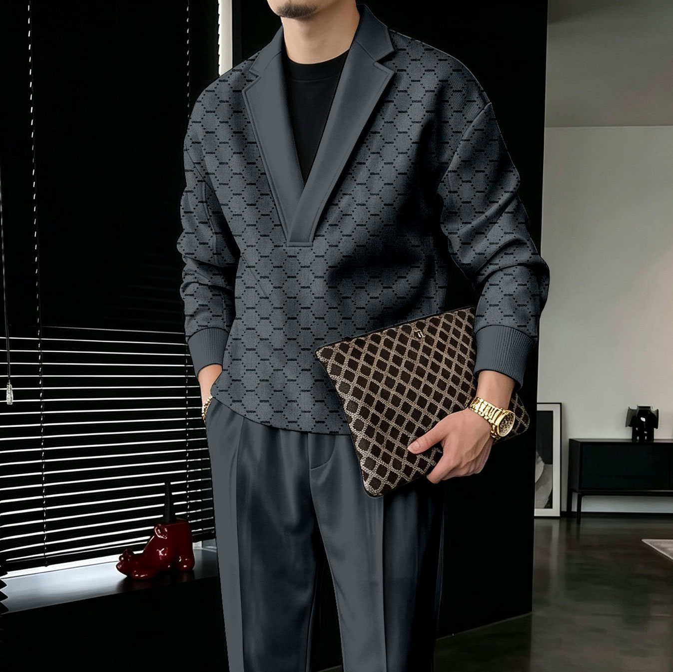 Sudadera Dark Gray V-Neck and pantalón Set para hombre
