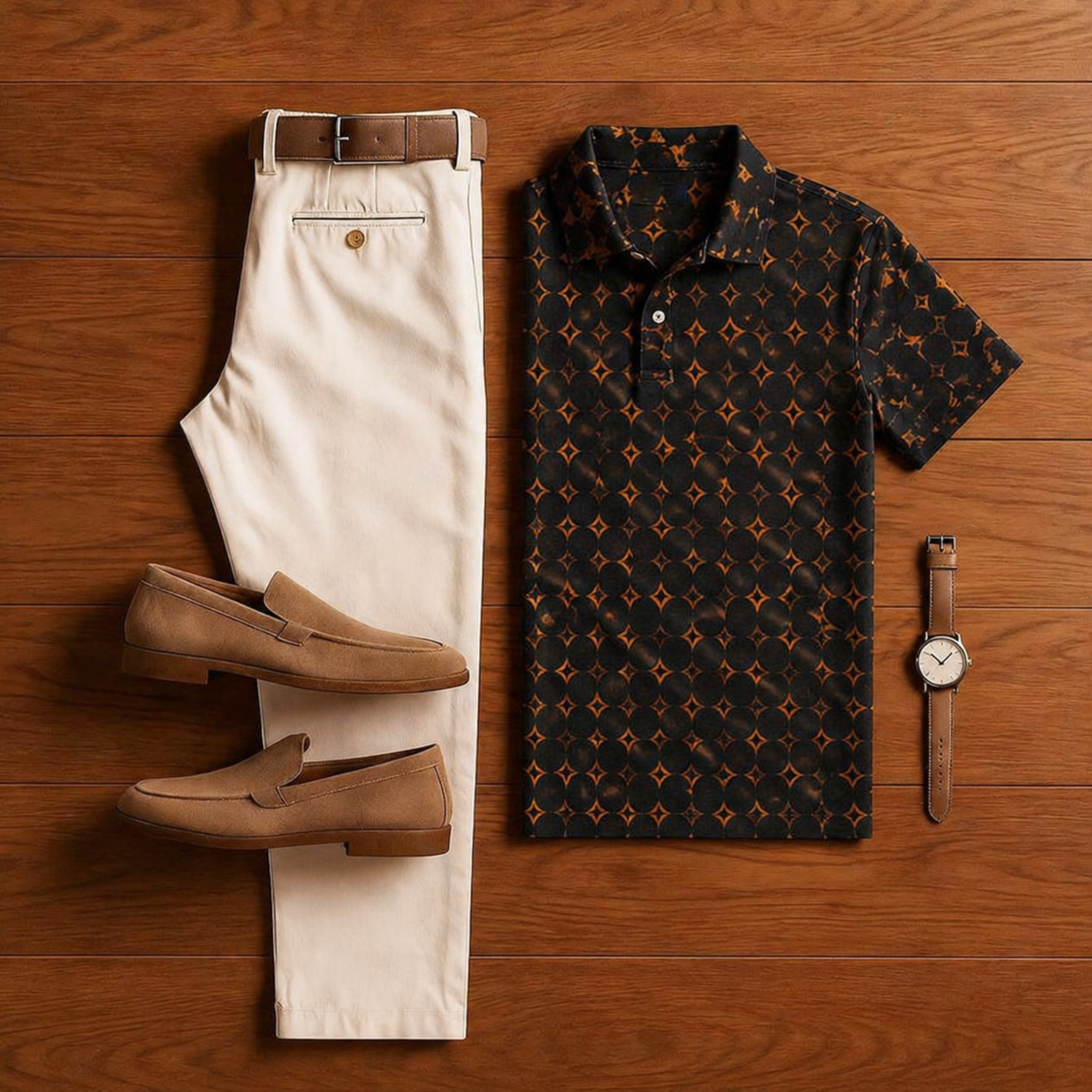 Conjunto de dos piezas casual monogram estampado camisa polo and trousers para hombre