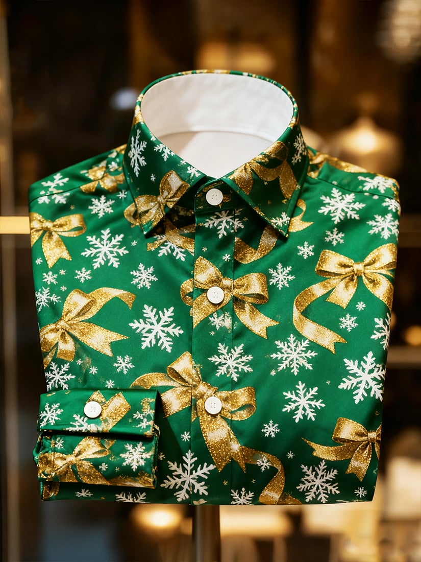 Camisa Christmas Holiday con botones de manga larga para hombre