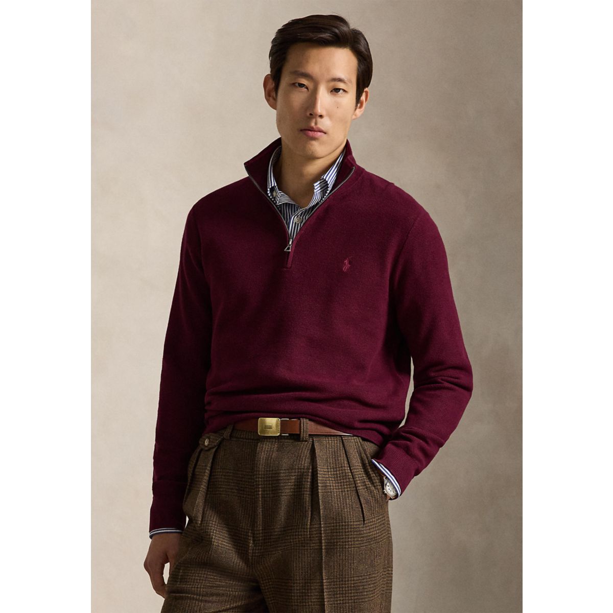 Mesh-Knit Cotton Quarter-Zip Sweater - 6