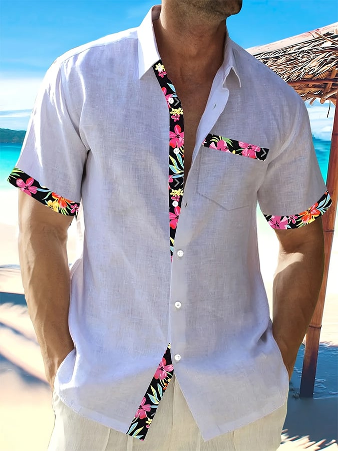 Camisa Hawaiian Resort Coconut Tree estampado Lapel para hombre