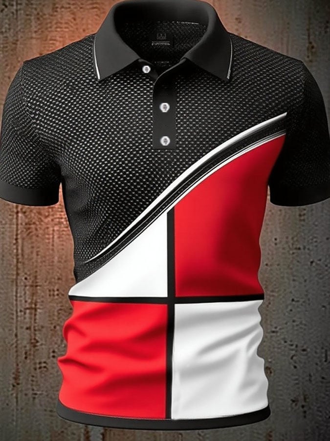 Camisa polo casual clásico Contrast Color estampado ejecutivo de manga corta para hombre