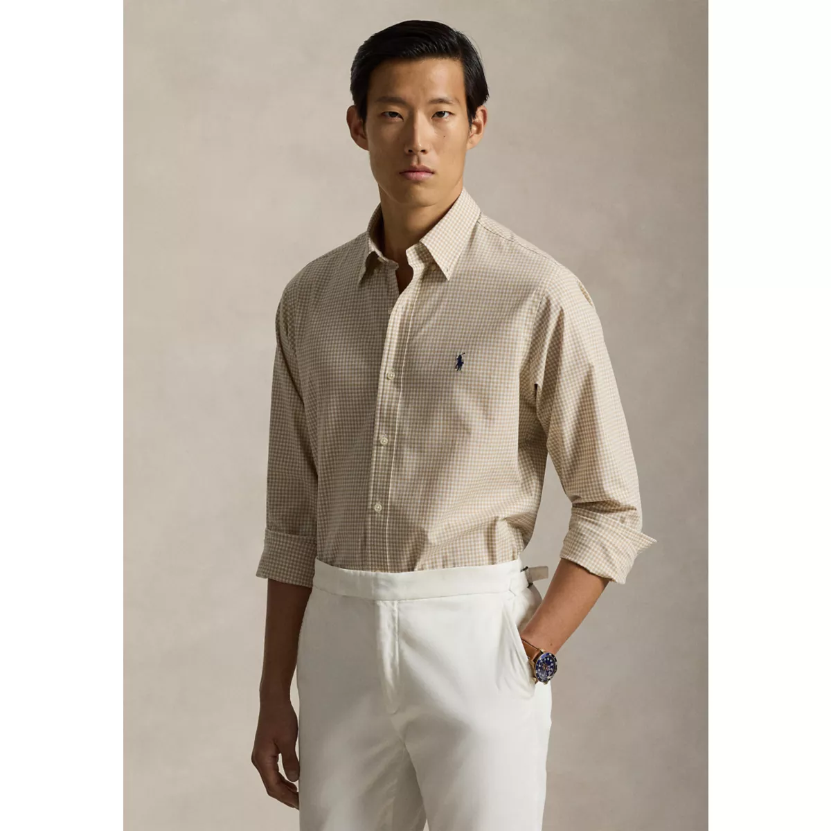 Men's Classic Fit Gingham Stretch Poplin Shirt - 1