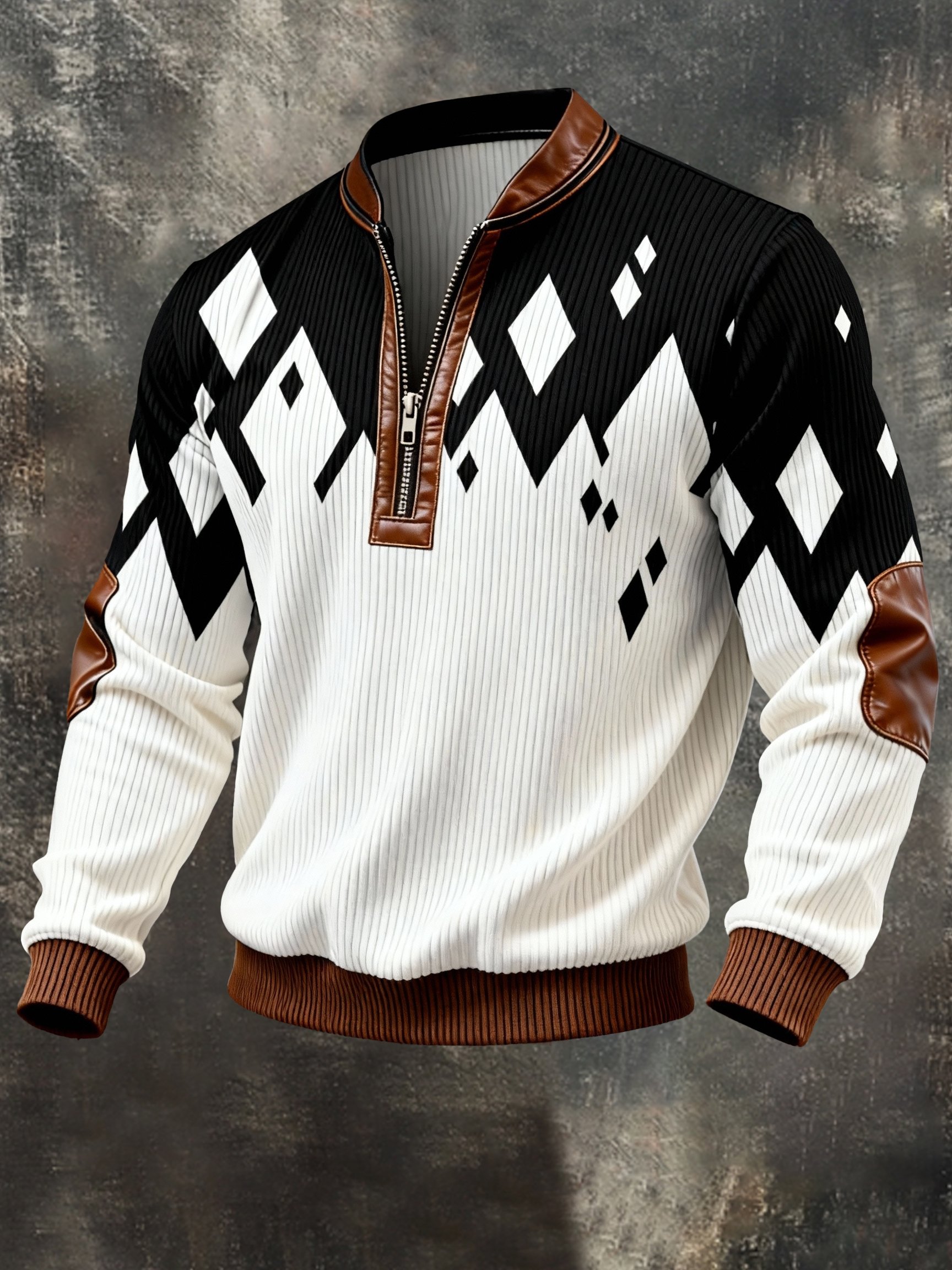 Sudadera vintage Color-Block estampado con cierre con gorrasucha para hombre