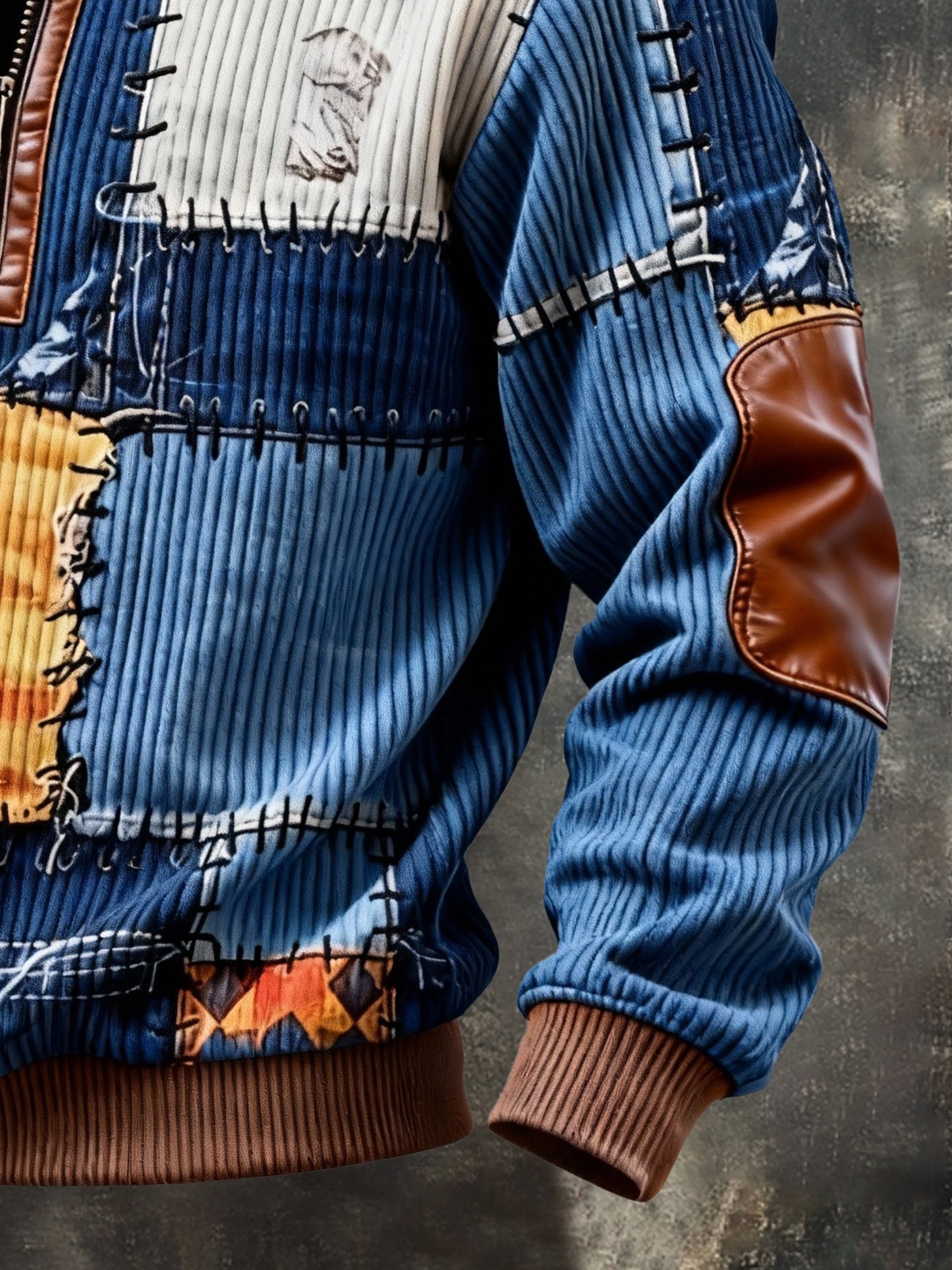 Sudadera vintage Color-Block estampado con cierre con gorrasucha para hombre