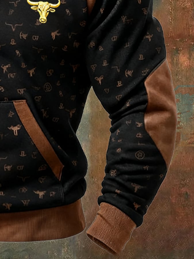 Sudadera vintage Western Ranch Aztec con gorrasucha para hombre