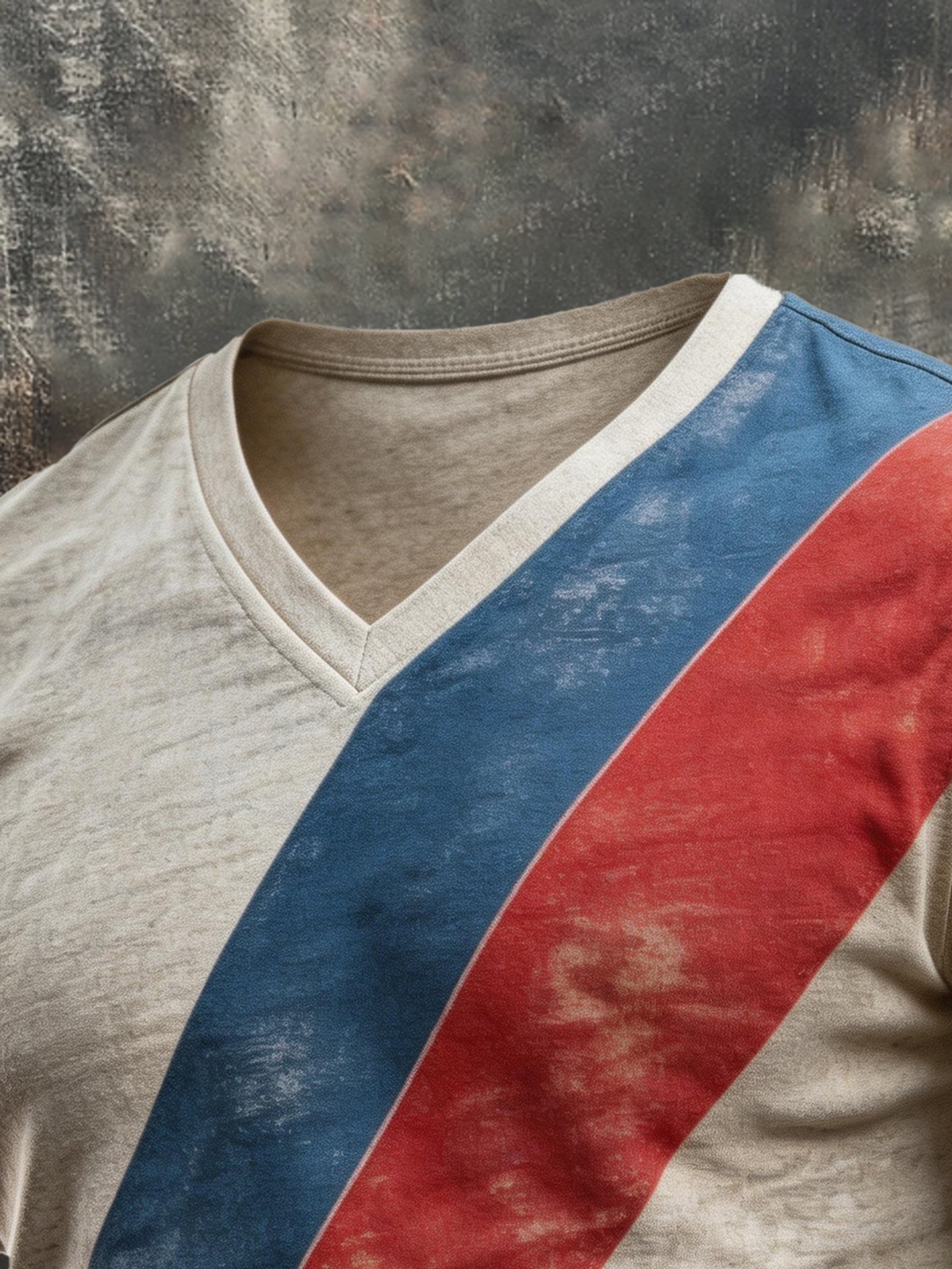 Camiseta retro Patriotic Color-Block V-Neck de manga corta para hombre
