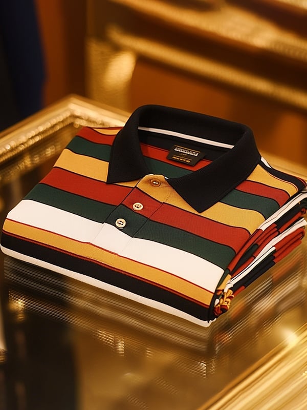Camisa polo retro ejecutivo rayas estampado de manga larga para hombre