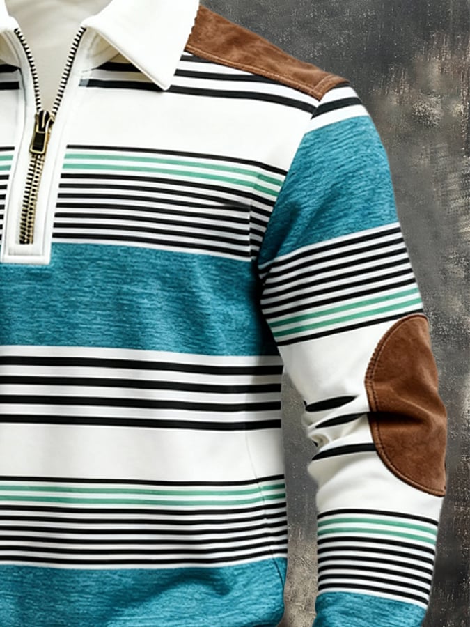 Sudadera retro en bloques de color estampado cierre para hombre