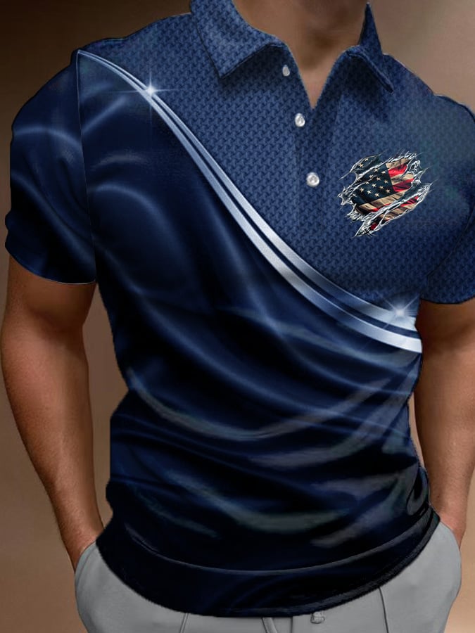 Camisa polo casual Independence Day Flag estampado para hombre