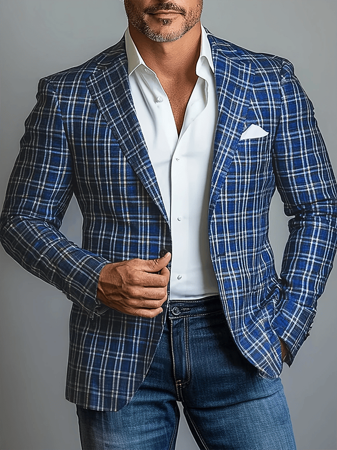 De modaable a cuadros Design Single-Breasted bolsillo Design casual Suit para hombre