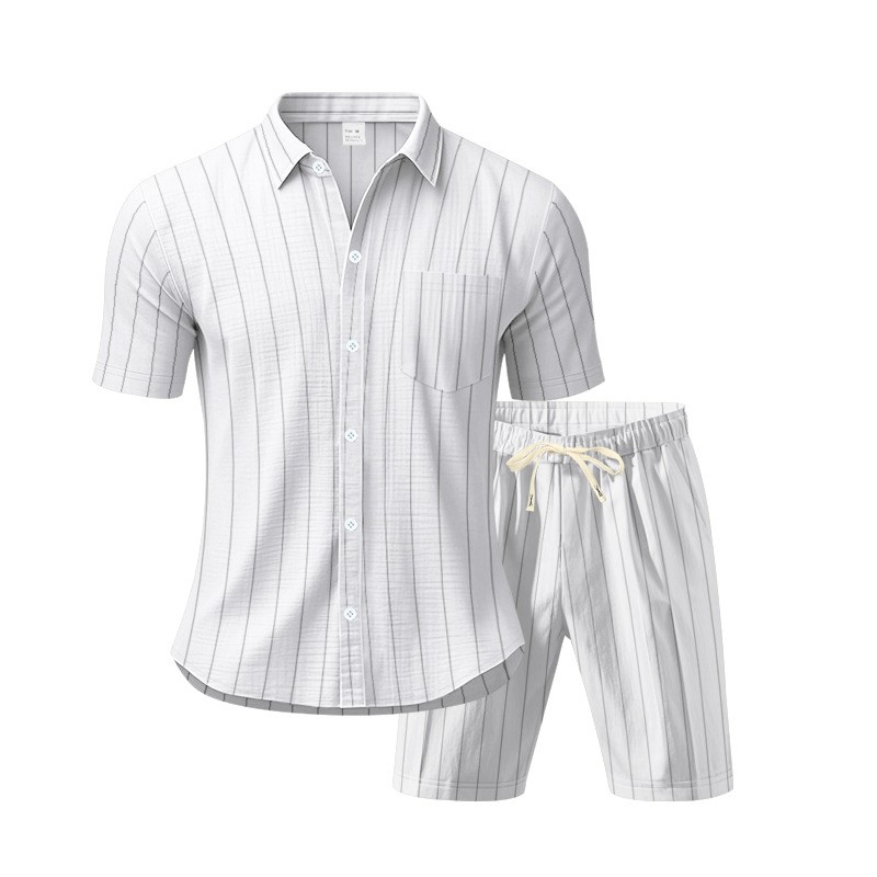 Conjunto de dos piezas a rayas de lino , casual de manga corta con botones camisa and Beach shorts Set, Lightweight transpirable Summer Outfit, holgado Fit Drawstring shorts, Comfortable elegante Set for Vacation Travel Resort para uso diario Wear Lounge para hombre