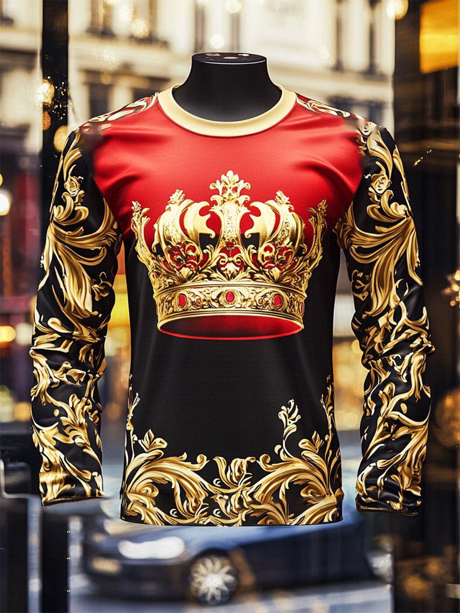 Camiseta Luxe Crown estampado de manga larga para hombre