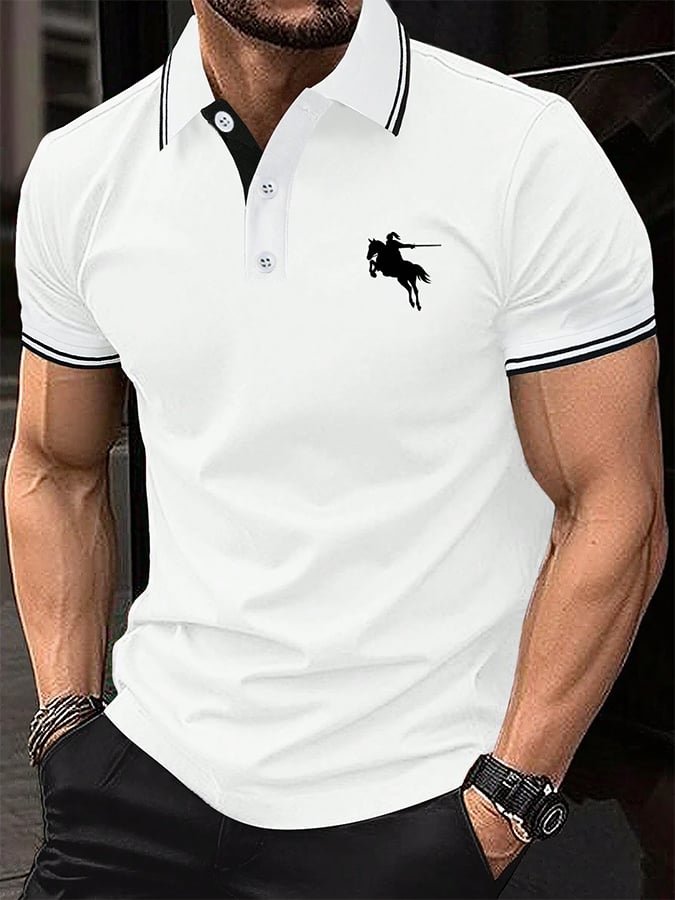 Camisa polo Horse rayas estampado casual para hombre