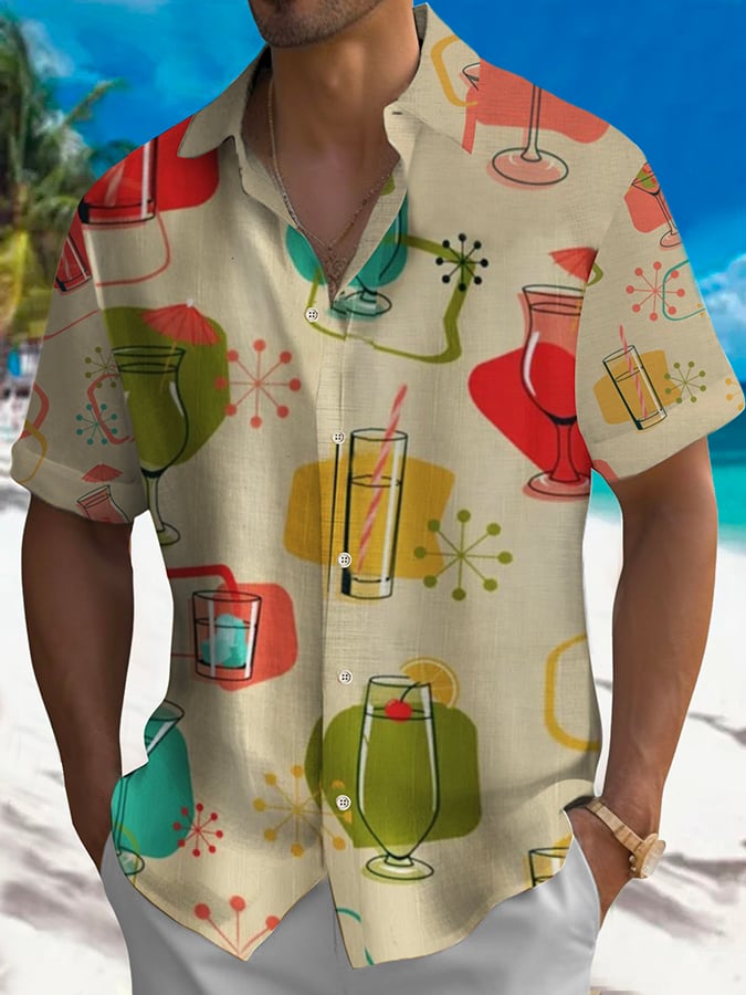 Camisa Leisure Holiday Geometric estampado de manga corta para hombre