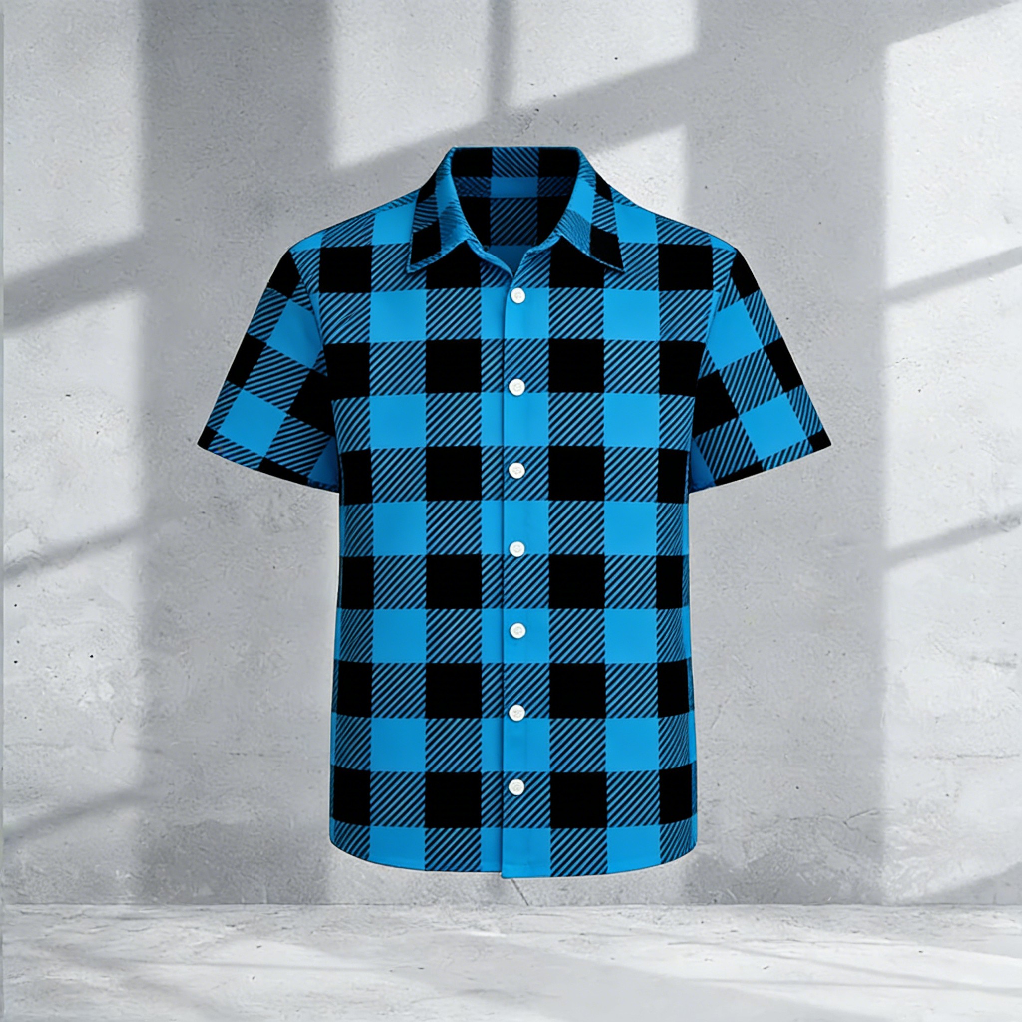 Camisa casual Blue & Black Color Matching Checked estampado para hombre