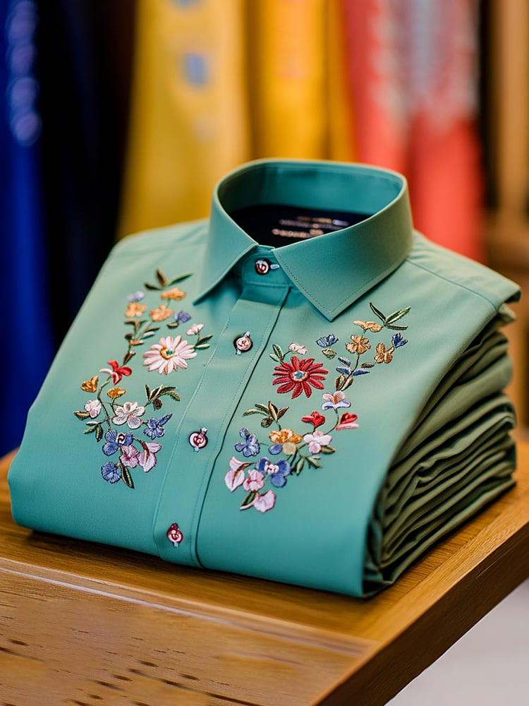Camisa ejecutivo casual floral solapa de manga corta para hombre