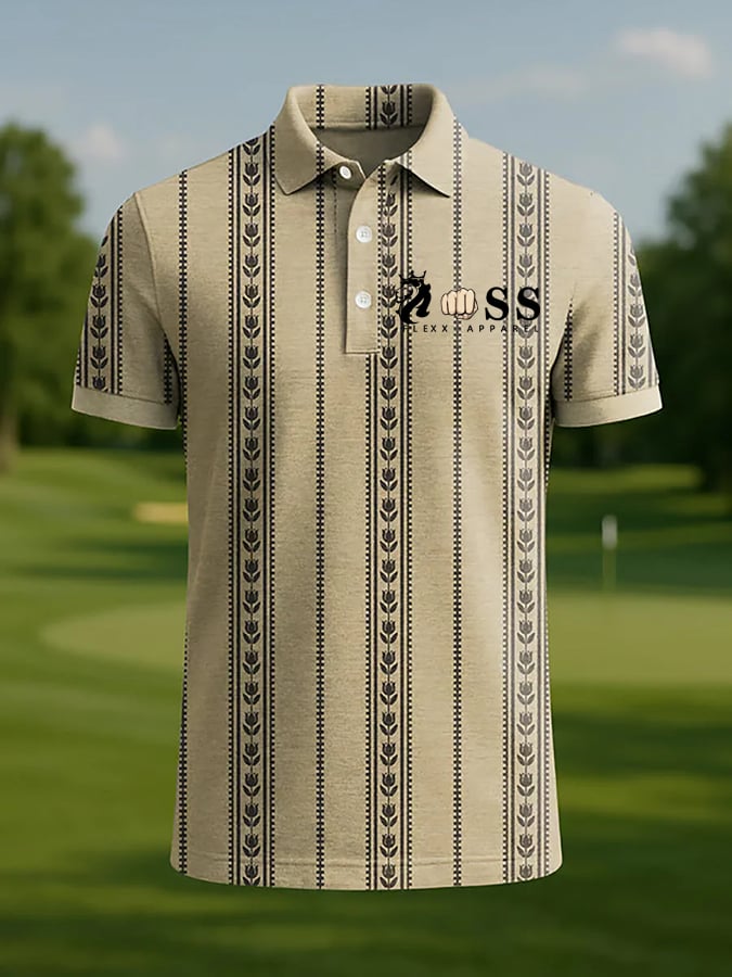 Camisa polo retro Letter Design estampado casual para hombre
