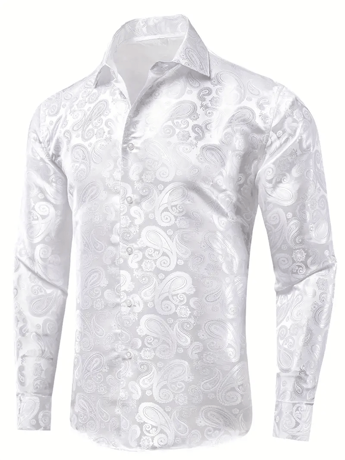 Camisa seda ejecutivo de lujo Design estampado de manga larga para hombre