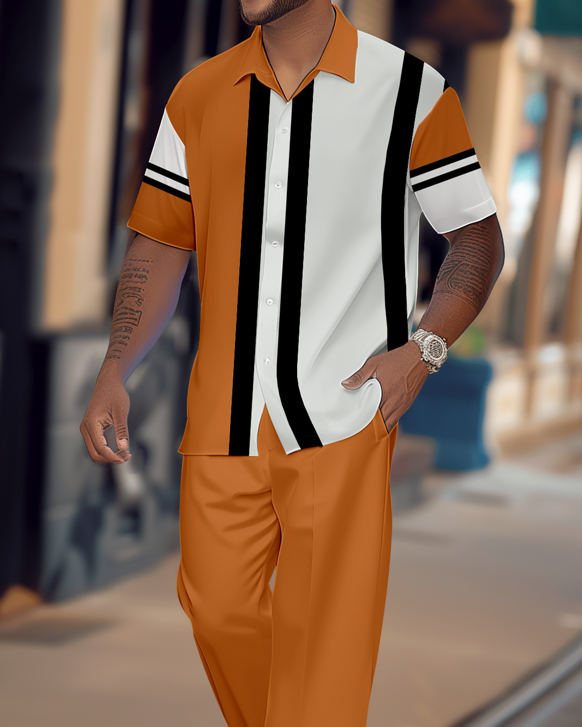 Camisa Gorgeous en bloques de color de manga corta Walking Suit 1157 para hombre