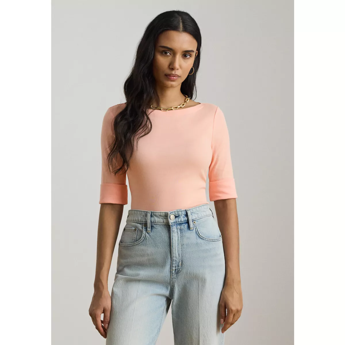 Petite Stretch Cotton Boat Neck T-Shirt - 5