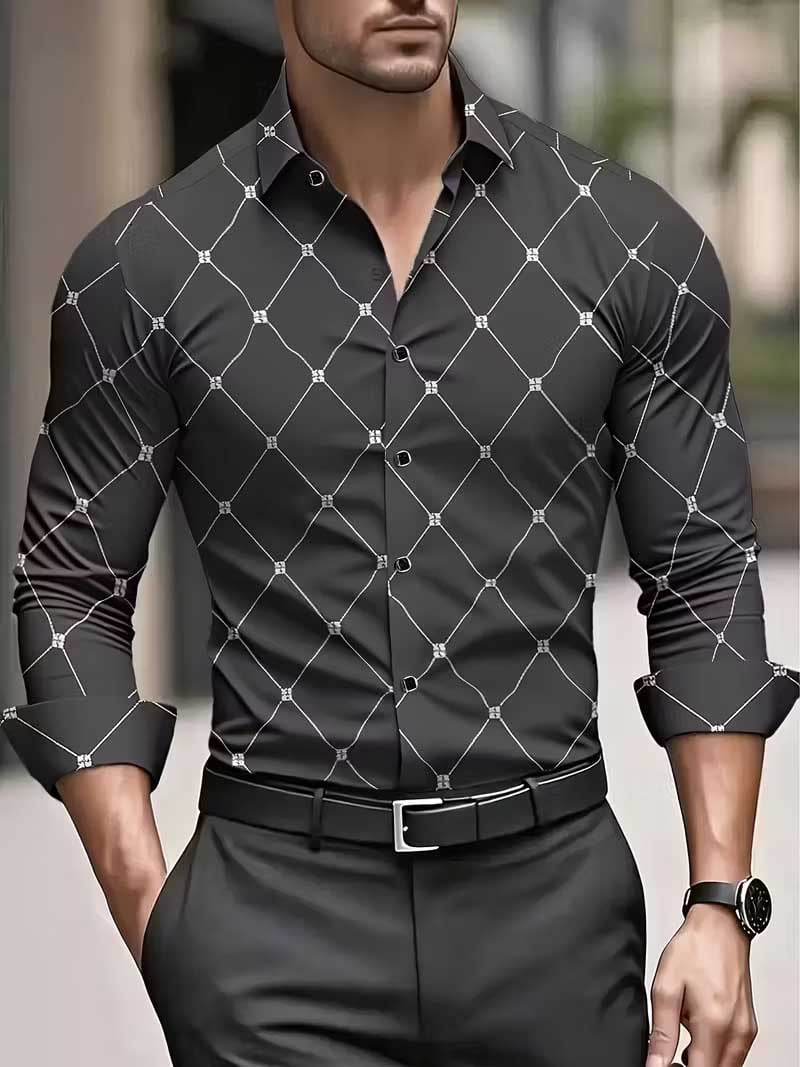 Camisa Street Style ejecutivo casual estampado de manga larga para hombre