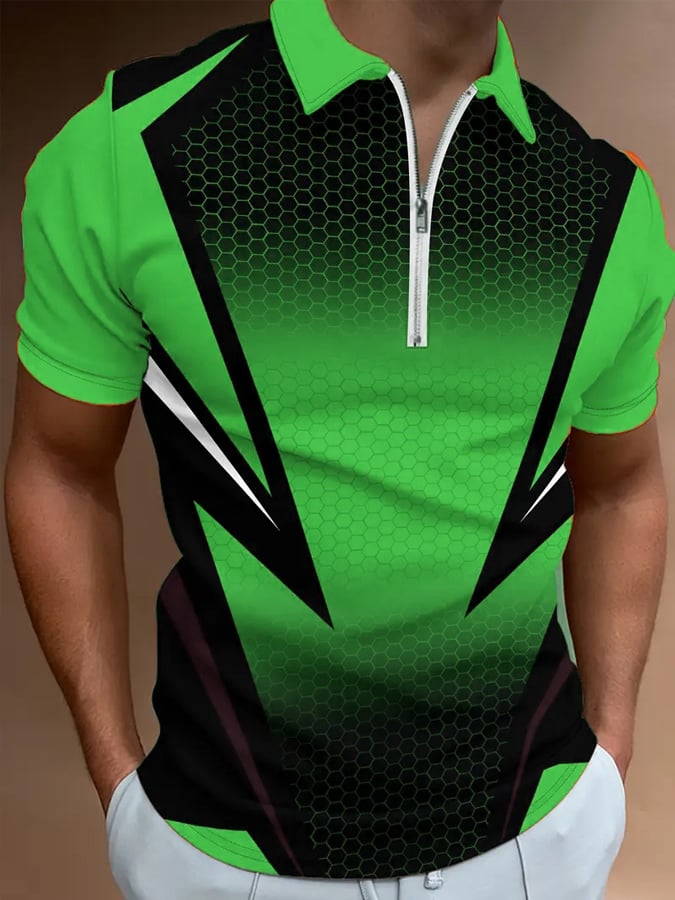 Camisa polo casual en bloques de color con cierre para hombre