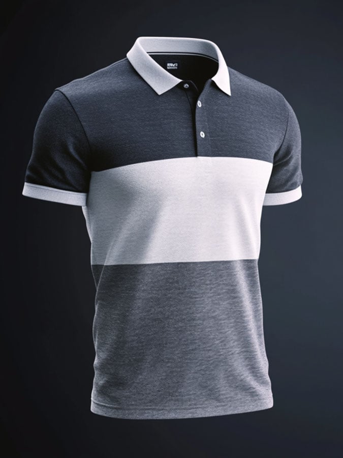 Camisa polo casual clásico Contrast Color estampado ejecutivo de manga corta para hombre