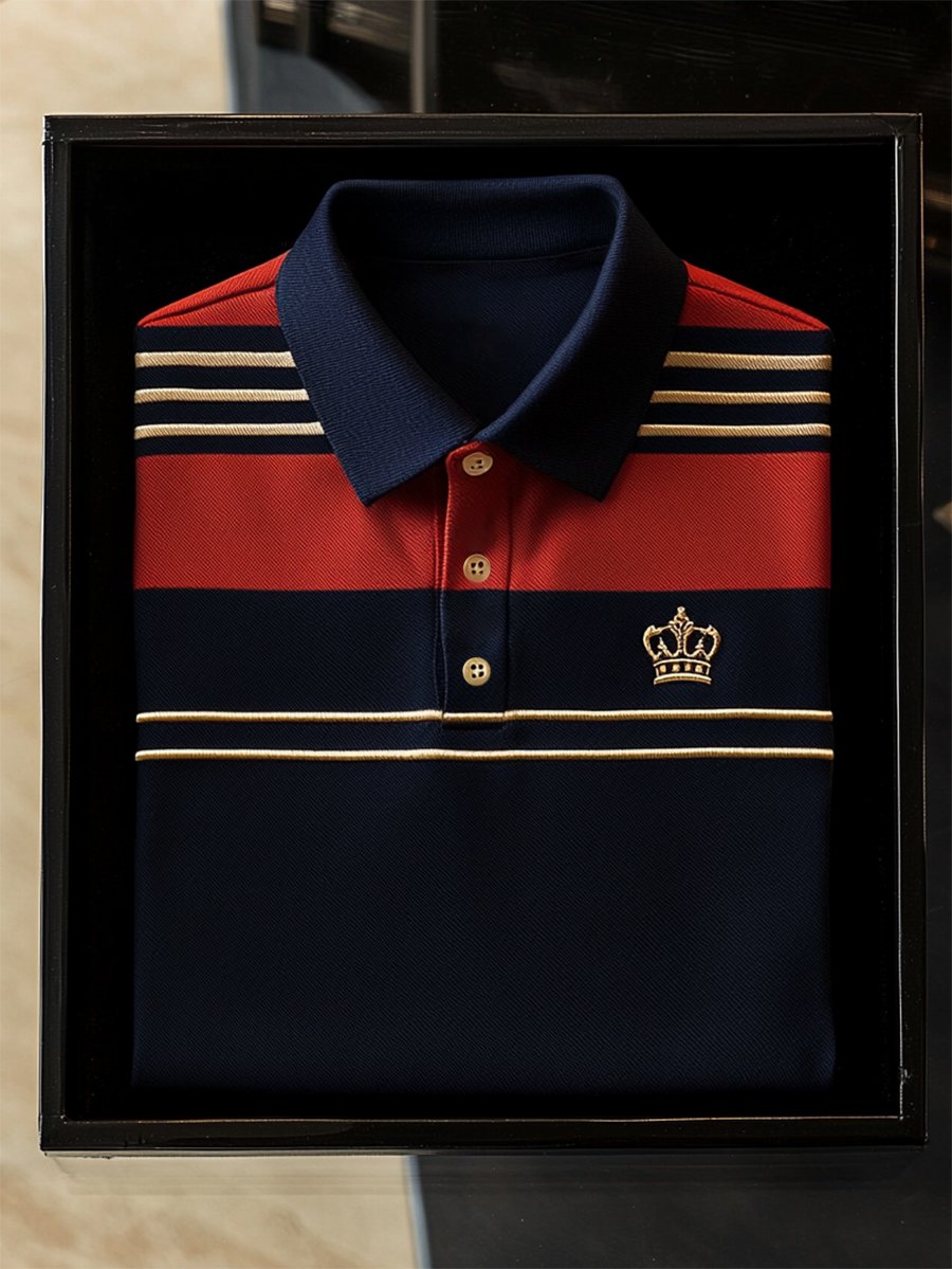 Camisa polo ejecutivo casual a rayas Button de manga corta para hombre