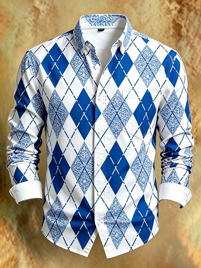Camisa retro Abstract Art estampado Comfortable ejecutivo Style para hombre