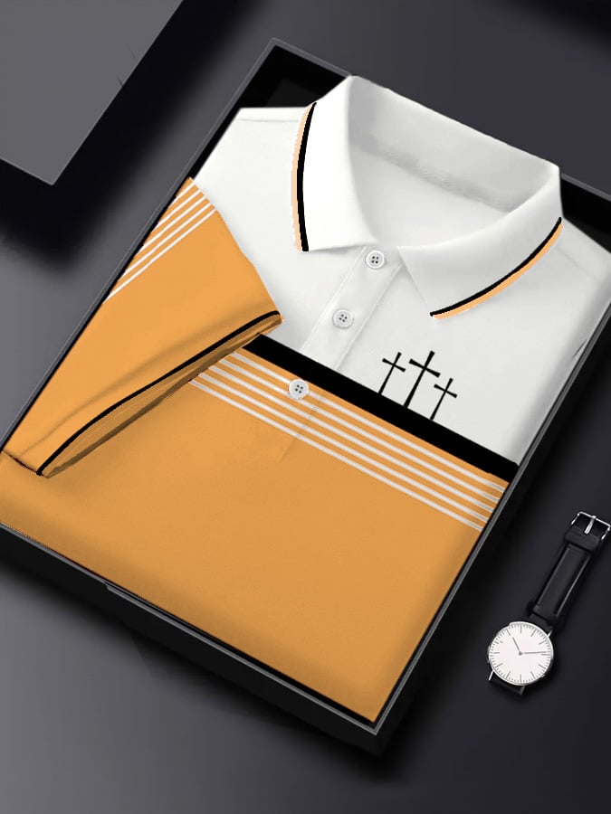 Camisa polo retro Faith casual estampado de manga corta para hombre