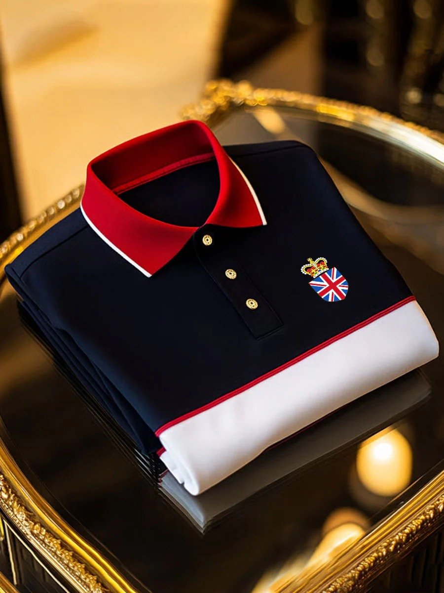 Camisa polo ejecutivo casual Union Jack Button de manga corta para hombre