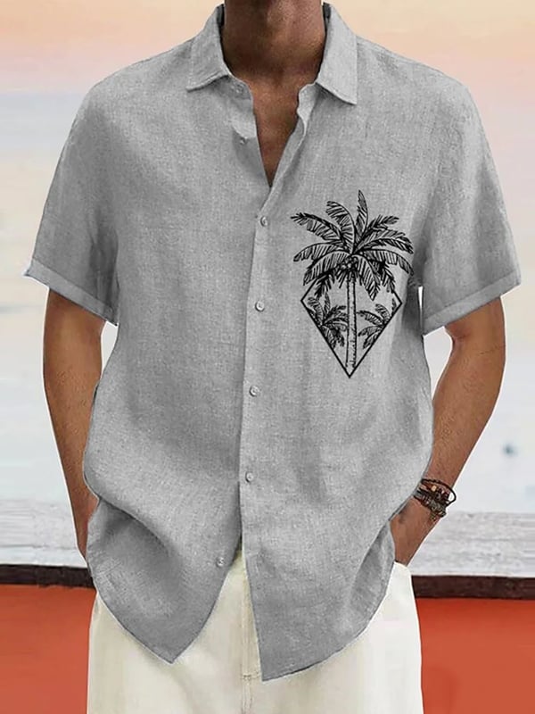 Camisa retro Hawaiian Vacation de manga corta para hombre