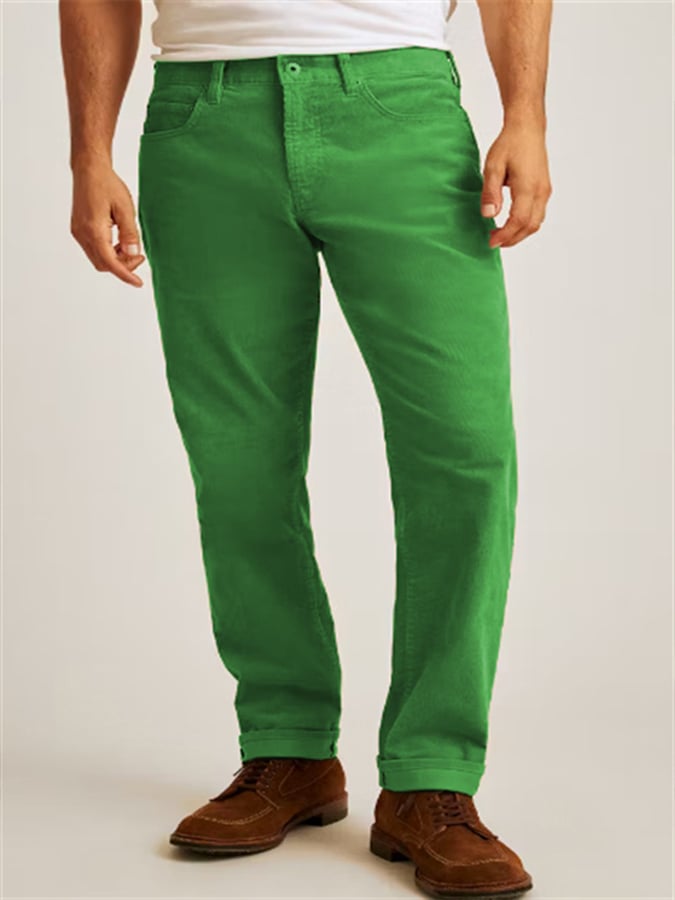 Casual de color sólido pana Straight Trousers para hombre