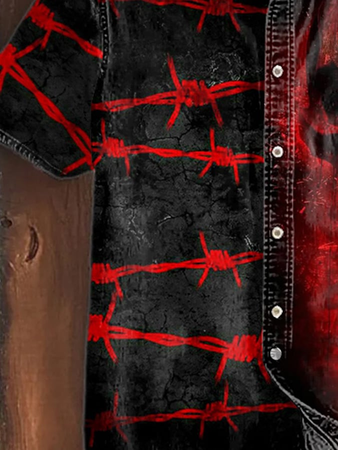 Camisa Skull estampado casual de manga corta para hombre