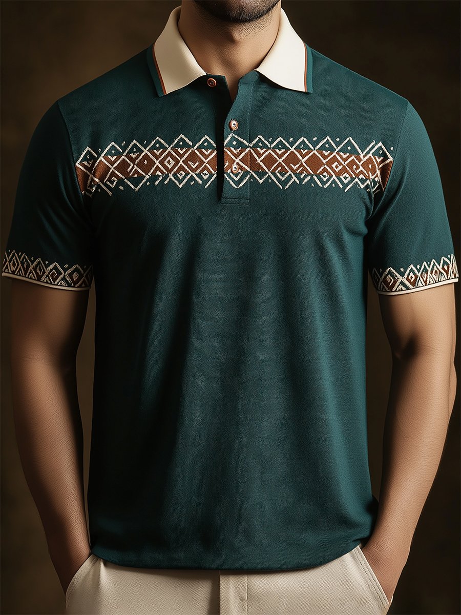 Camisa polo ejecutivo rayas Logo con botones de manga corta para hombre
