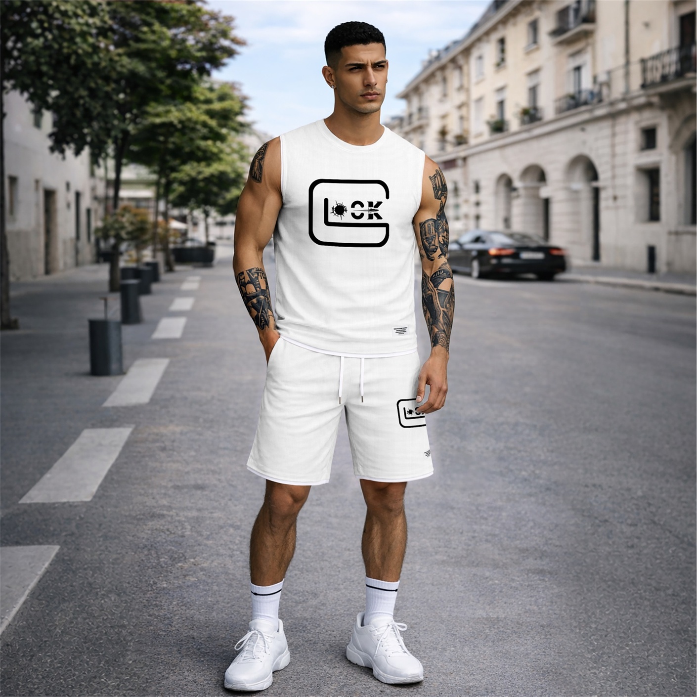 Shorts Matching Graphic Tank Top and Set, 2 Piece casual Sleeveless Outfit for Summer, Regular Fit Streetwear Clothing Set, suave transpirable Everyday Wear for Gym Travel Beach Vacation para hombre