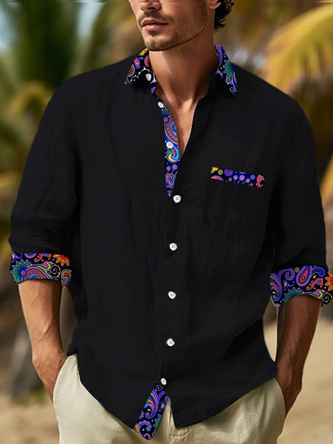 Camisa casual Hawaiian Cashew floral de lino para hombre