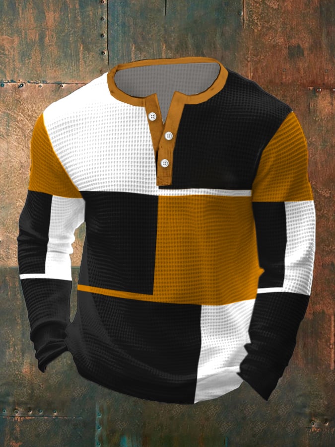 Casual Contrast Waffle Henley para hombre