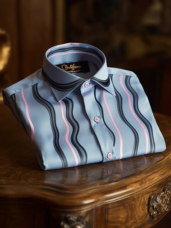 Camisa Wave rayas de manga corta con botones para hombre