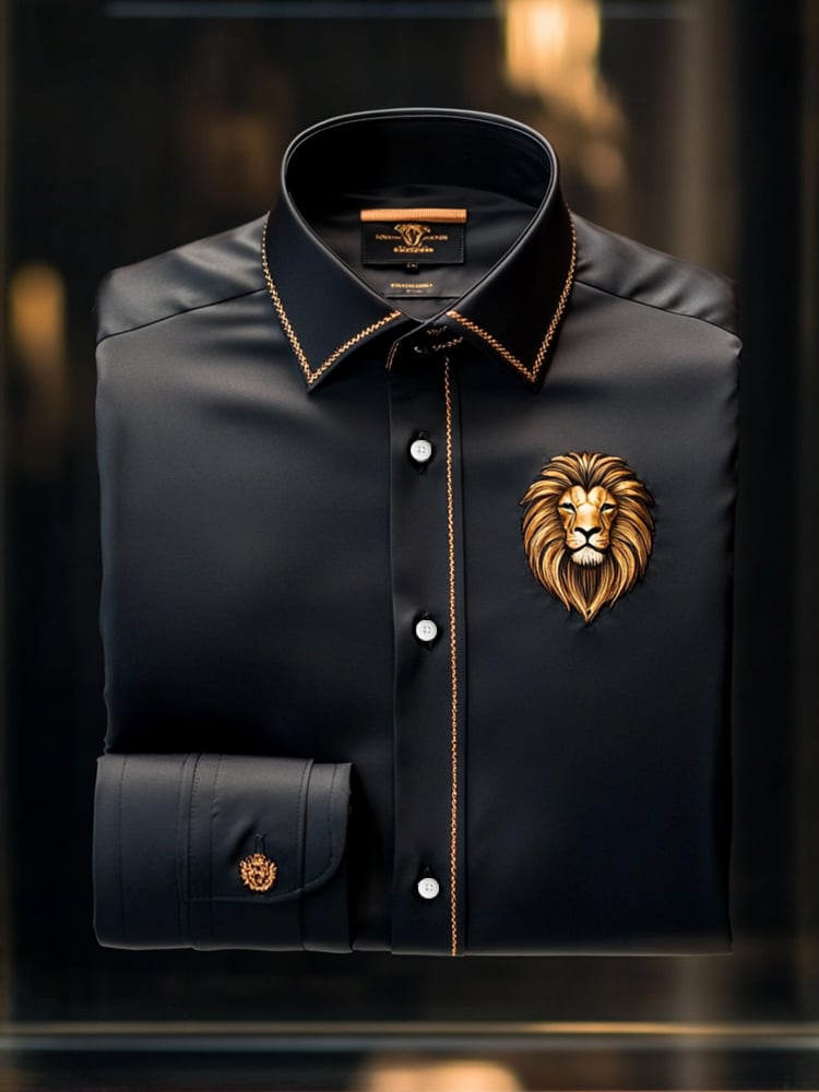 Camisa de lujo Black de moda premium de manga larga para hombre