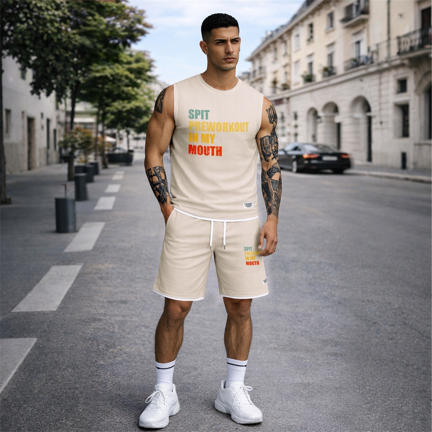 Conjunto de dos piezas for Men Graphic Sleeveless Tank Top and shorts, casual Summer Matching Outfit, Regular Fit Athletic Streetwear Clothes, Lightweight transpirable Set for Travel para trabajoout Lounge