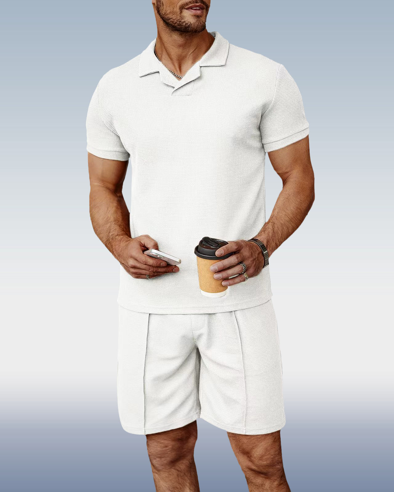 Suitmens White tejido V-Neck tejido Polo para hombre